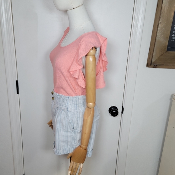 Madewell Texture & Thread J Crew Pink Ruffle Sleeve 100% Cotton Top Size Small - Picture 4 of 9